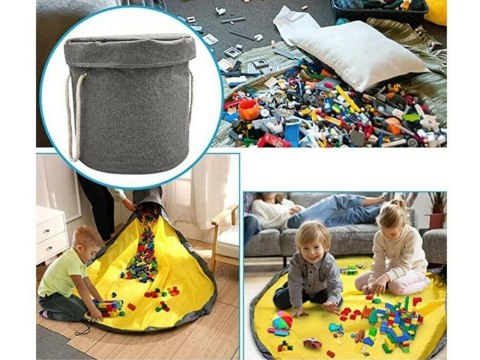 Kosz na zabawki klocki z matą organizer worek pojemnik z pokrywką uchwyty
