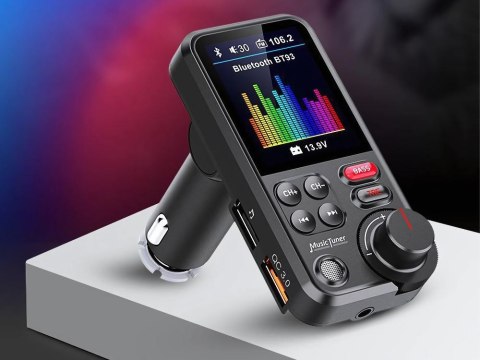 Transmiter bluetooth 5.0 fm zestaw głośnomówiący usb qc tf bass lcd 12-24v