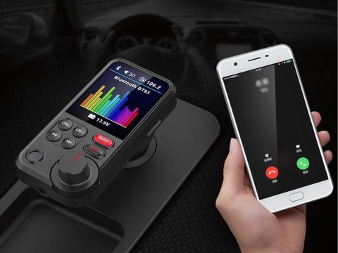 Transmiter bluetooth 5.0 fm zestaw głośnomówiący usb qc tf bass lcd 12-24v