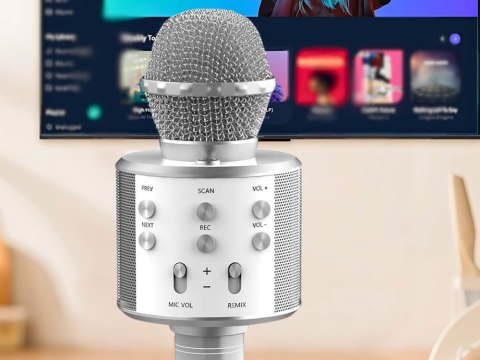 Mikrofon bezprzewodowy bluetooth głośnik karaoke okrągły z etui różne tryby