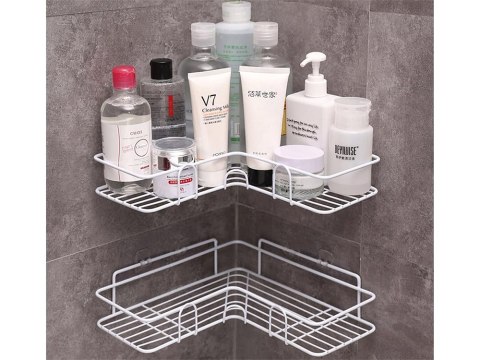 Półka łazienkowa do łazenki pod prysznic narożna loft wisząca haczyk biała