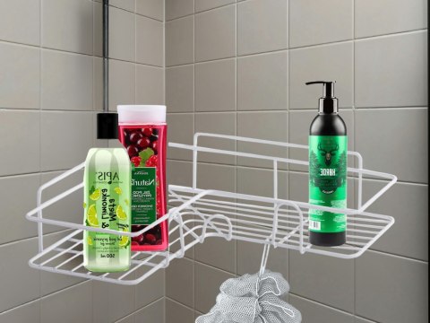 Półka łazienkowa do łazenki pod prysznic narożna loft wisząca haczyk biała