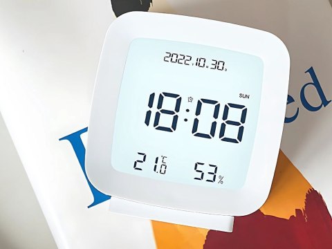 Zegar budzik z datą i temperaturą z funkcją drzemki lcd wilgoć w powietrzu