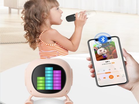 Głośnik bluetooth karaoke z mikrofonem led kolorowe kwadraty muzyka rgb