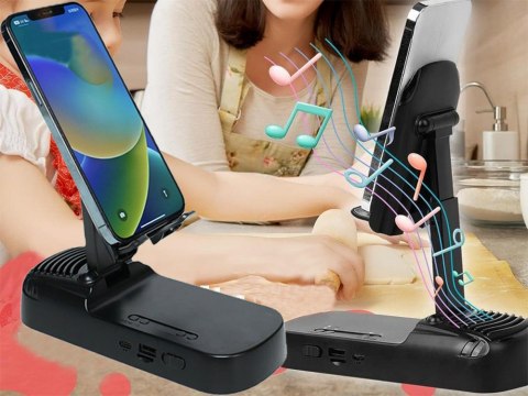 Głośnik stojak pod telefon uchwyt teleskopowy bluetooth powerbank podstawka
