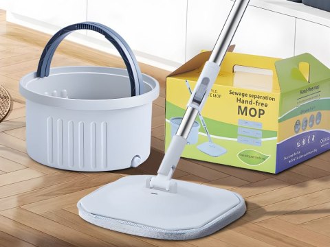 Mop płaski kwadratowy z wiadrem rotacyjnym odpływ nakładka z mikrofibry