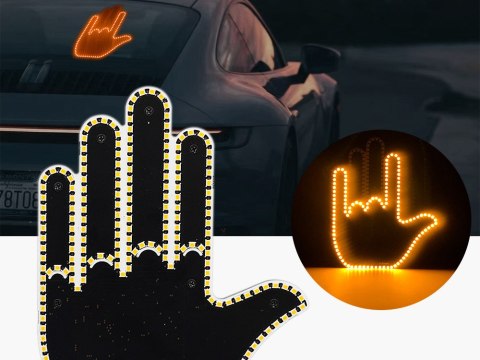 Sygnalizator gestów reka na tylną szybę samochodu środkowy palec led pilot