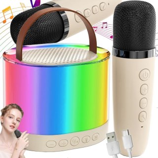 Zestaw do karaoke 2x mikrofon bezprzewodowy przenośny bluetooth głośnik rgb
