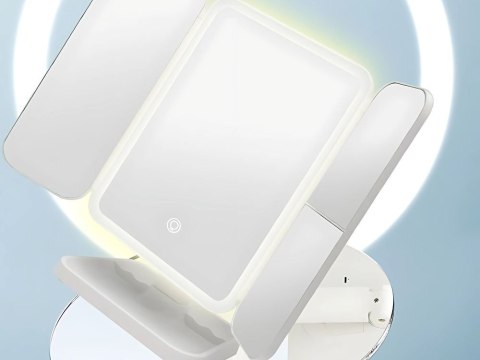 Lusterko kosmetyczne podświetlane led rozkładane do makijażu usb 3 barwy