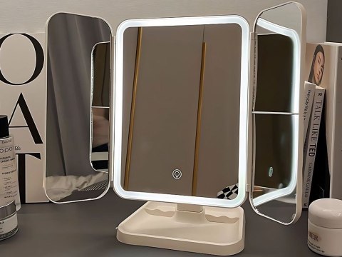 Lusterko kosmetyczne podświetlane led rozkładane do makijażu usb 3 barwy
