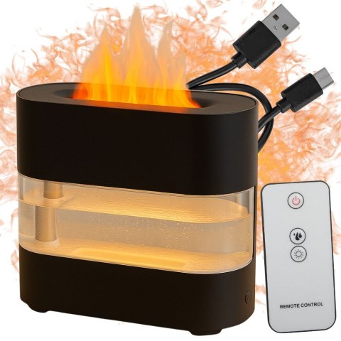 Nawilżacz powietrza kominek led z efektem płomieni aromaterapia usb pilot