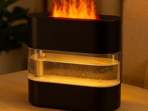 Nawilżacz powietrza kominek led z efektem płomieni aromaterapia usb pilot
