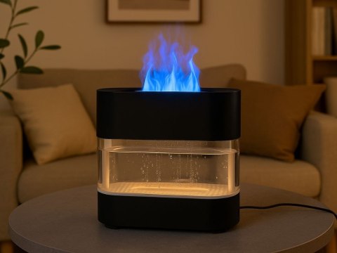 Nawilżacz powietrza kominek led z efektem płomieni aromaterapia usb pilot