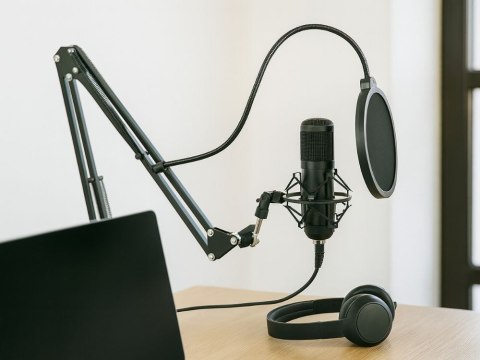 Mikrofon studyjny xlr pojemnościowy zestaw statyw pop filtr kardioidalny