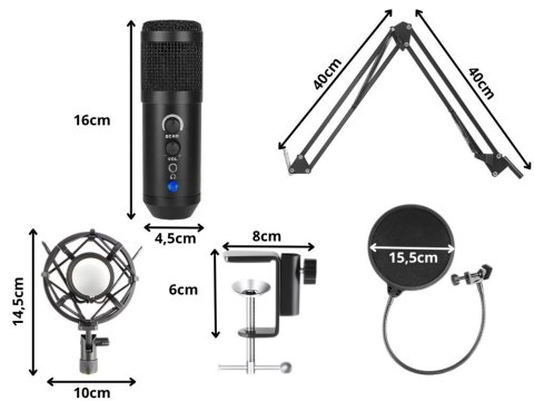 Mikrofon studyjny usb pojemnościowy zestaw statyw pop filtr kardioidalny