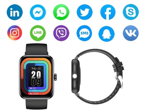 Smartwatch zegarek damski męski gumowy pasek sport bluetooth rozmowy czarny