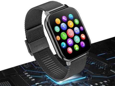 Smartwatch zegarek damski męski gumowy pasek sport bluetooth rozmowy czarny