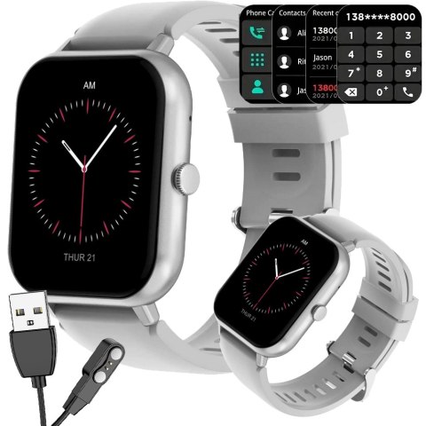 Smartwatch zegarek damski męski gumowy pasek sport bluetooth rozmowy szary