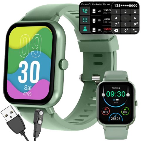 Smartwatch zegarek damski męski gumowy pasek sport bluetooth rozmowy zieleń