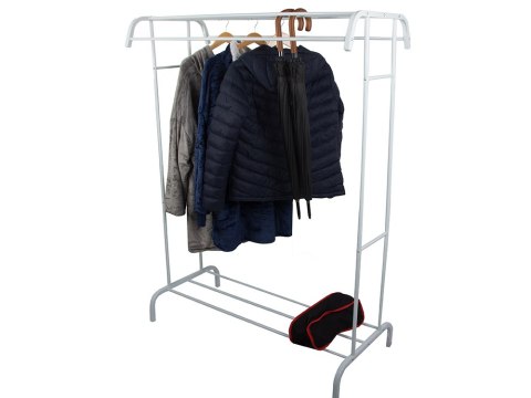 Wieszak stojący na ubrania z półkami na buty kurtki metalowy do garderoby