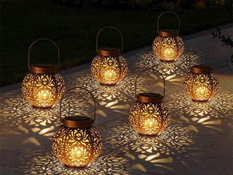 LAMPION SOLARNY OZDOBNY LED LATARNIA SŁONECZNA ZŁOTA MIEDZIANA WISZĄCA