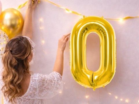 Balon foliowy cyfra liczba 0 złota 66cm urodziny przyjęcie dekoraca złoty
