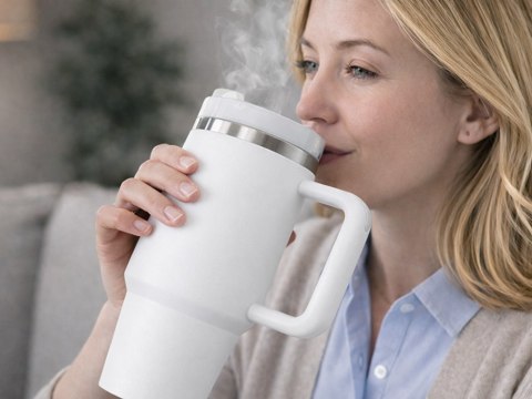 Duży kubek termiczny 1,2l słomka uchwytem stalowy termos na zimne i gorące