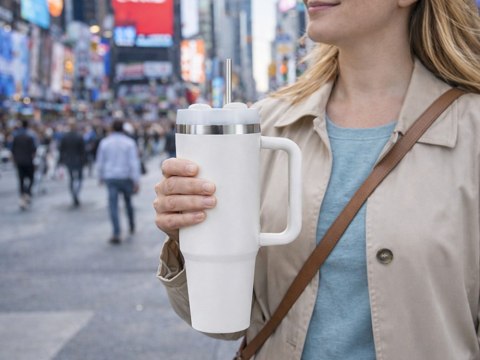 Duży kubek termiczny 1,2l słomka uchwytem stalowy termos na zimne i gorące