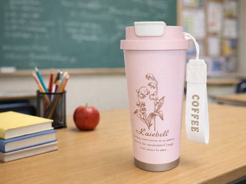 Kubek termiczny 530ml słomka z uchwytem stalowy termos na zimne i gorące
