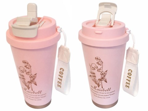 Kubek termiczny 530ml słomka z uchwytem stalowy termos na zimne i gorące