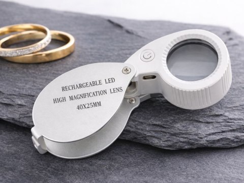 Lupa jubilerska powiększenie 40x kieszonkowa składana 25mm dioda 9 led