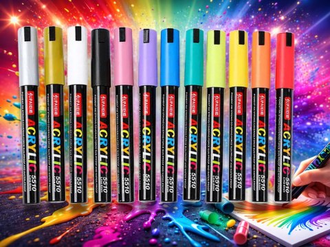 Markery akrylowe zestaw 12 szt pisaki flamastry mazaki wodoodporne z farbą