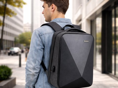 Plecak biznesowy antykradzieżowy usztywniany na laptop zamek duży szyfrowy