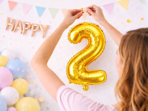 Balon foliowy cyfra liczba 2 złota 66cm urodziny przyjęcie dekoraca złoty
