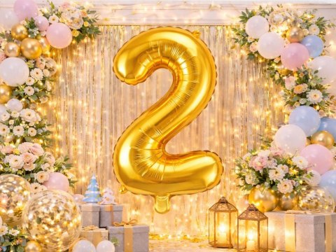 Balon foliowy cyfra liczba 2 złota 66cm urodziny przyjęcie dekoraca złoty