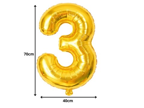 Balon foliowy cyfra liczba 3 złota 66cm urodziny przyjęcie dekoraca złoty