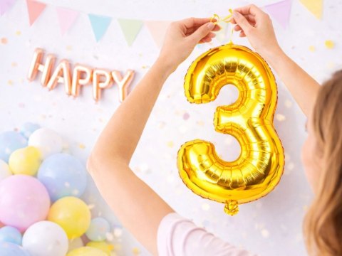 Balon foliowy cyfra liczba 3 złota 66cm urodziny przyjęcie dekoraca złoty
