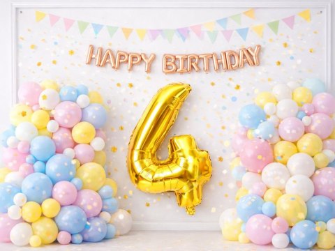 Balon foliowy cyfra liczba 4 złota 66cm urodziny przyjęcie dekoraca złoty
