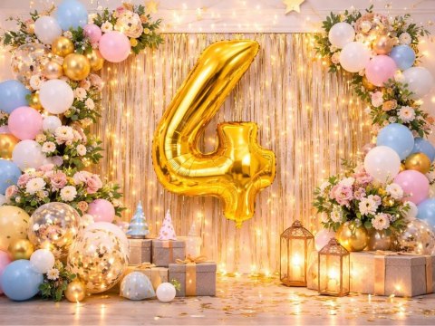 Balon foliowy cyfra liczba 4 złota 66cm urodziny przyjęcie dekoraca złoty