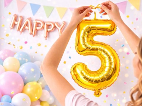 Balon foliowy cyfra liczba 5 złota 66cm urodziny przyjęcie dekoraca złoty
