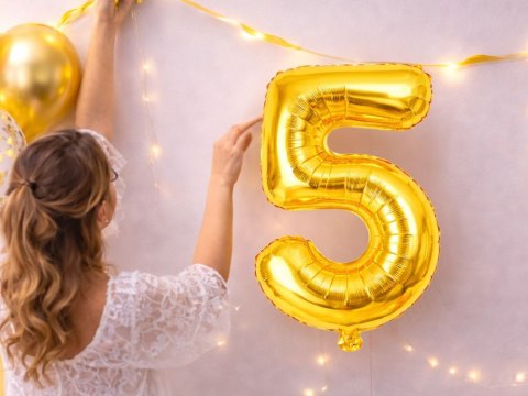 Balon foliowy cyfra liczba 5 złota 66cm urodziny przyjęcie dekoraca złoty