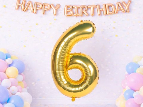 Balon foliowy cyfra liczba 6 złota 66cm urodziny przyjęcie dekoraca złoty