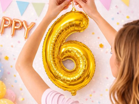 Balon foliowy cyfra liczba 6 złota 66cm urodziny przyjęcie dekoraca złoty