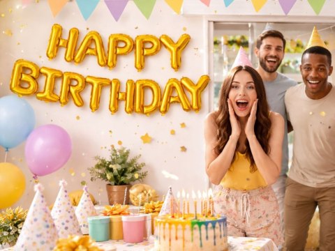 Balony foliowe happy birthday girlanda złote napis urodziny dekoracja