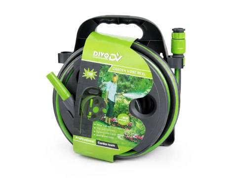 Wąż ogrodowy z bębnem na ścianę gumowy 1/2" 15 metrów 4 warstwowy DIVODV