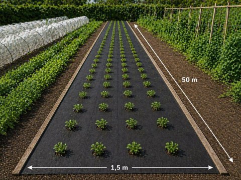 Gruba agrowłóknina 50g 1,5m x 50m antchwastowa mata ściółkująca czarna