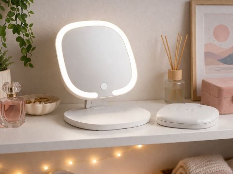 Lusterko kosmetyczne do makijażu led usb podświetlane składane 3 barwy