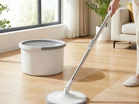 Mop obrotowy rotacyjny 360 spin wiadro zestaw 2x nakładki mikrofibra odpływ