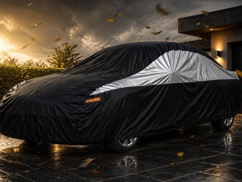 Pokrowiec na samochód auto całoroczny wodoodporny plandeka czarny rozmiar l
