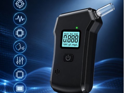 Alkomat elektroniczny cyfrowy lcd latarka 5 ustników precyzyjny czarny